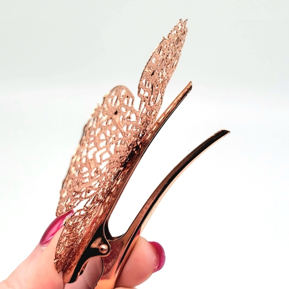 LARGE Rose Gold Metal and Crystal Flower Hair Piece with Alligator Clip - Picture 6 of 8